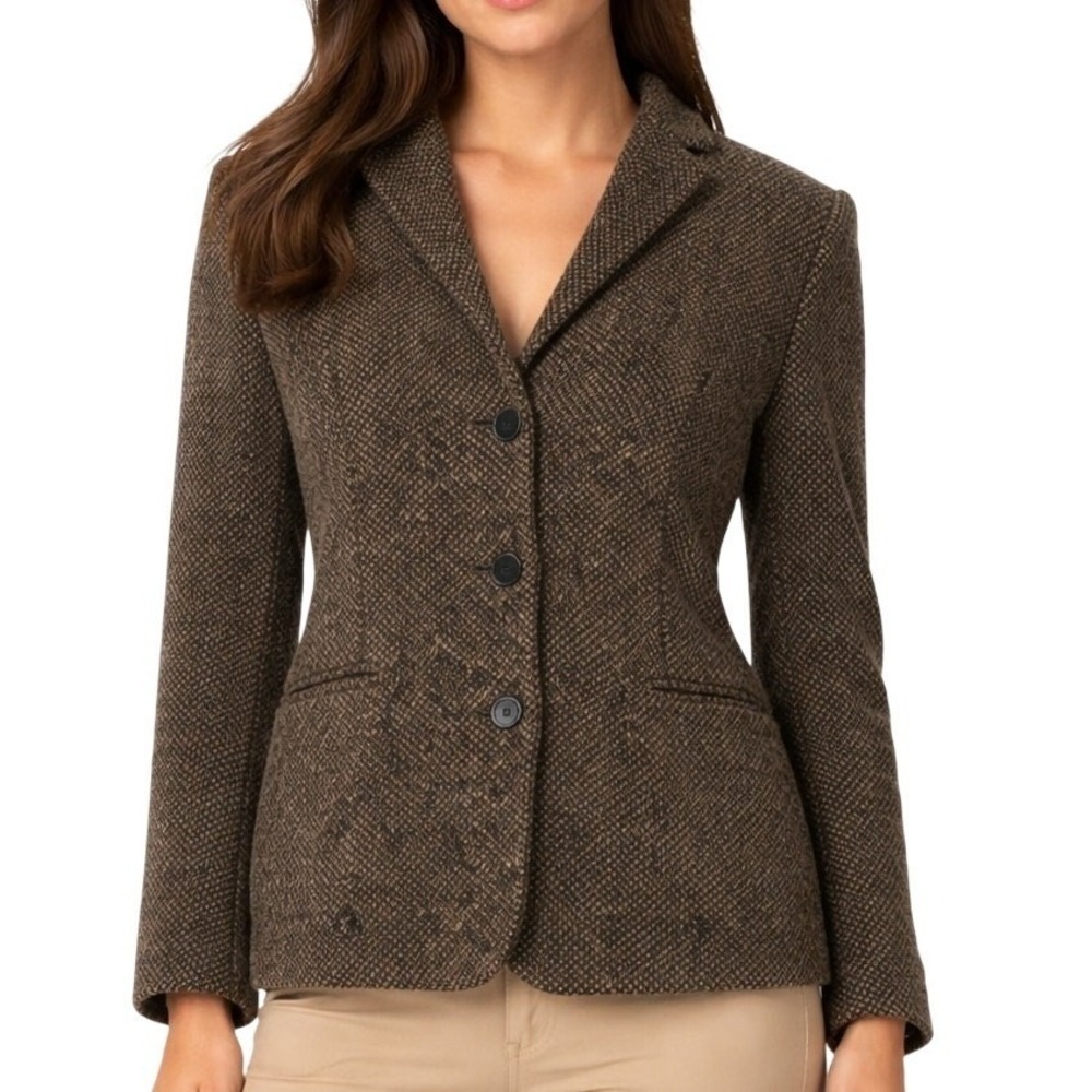 Ralph Lauren Blazer Jacket Wool Tweed Blazer Tan Herringbone Classic Sz 4